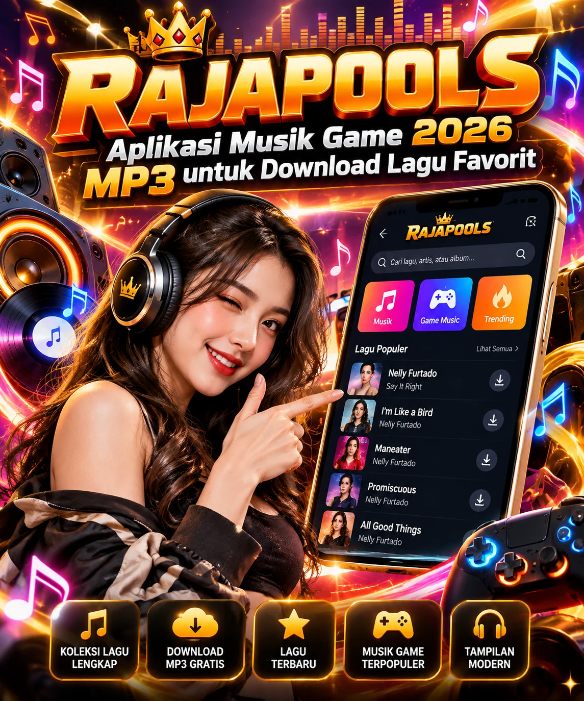 RAJAPOOLS aplikasi musik MP3 dan pencarian lagu